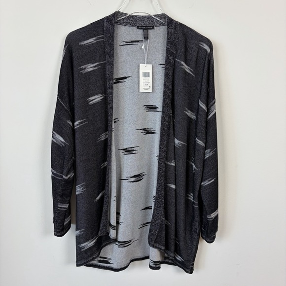 Eileen Fisher Sweaters - Eileen Fisher Black Kimono Cardigan Medium Open Sweater Pattern Office Knit